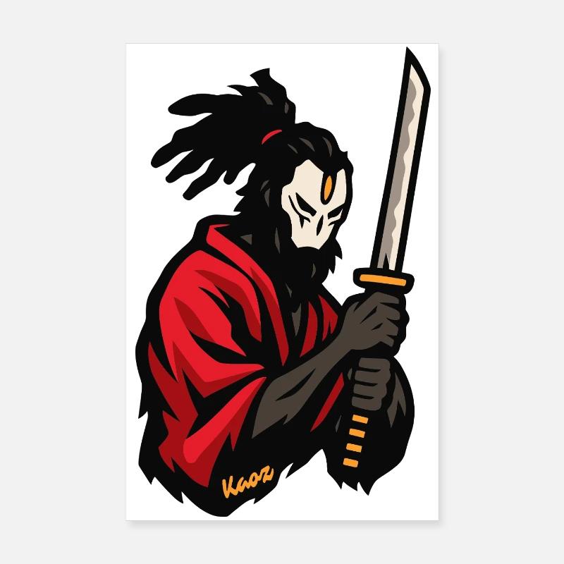Roter Mantel Ninja Katana Poster 20x30 cm