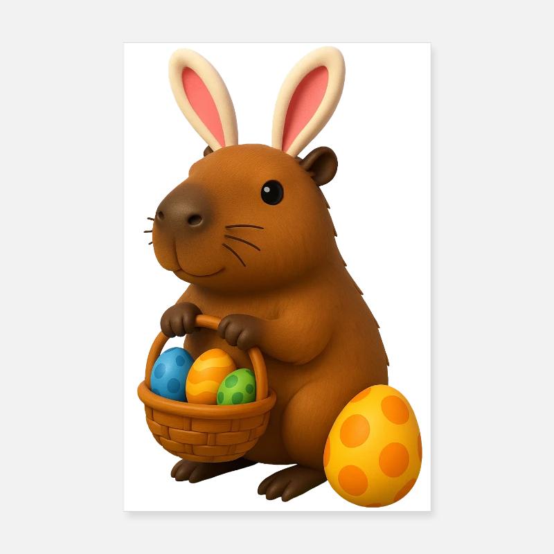 Osterhasen-Capybara mit Körbchen mit bunten Eiern Poster 20x30 cm