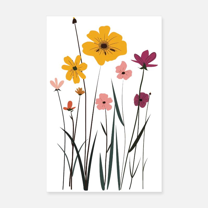Fleurs de prairie dans un jeu de couleurs Poster 20 x 30 cm