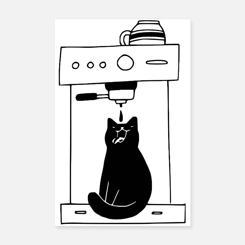 Black Cat Coffee Addict Minimalist Poster 8" x 12" (20x30 cm)