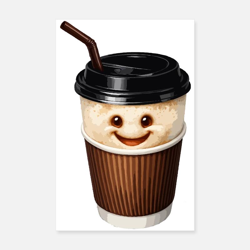 Smiling coffee cup with straw Poster 8" x 12" (20x30 cm)