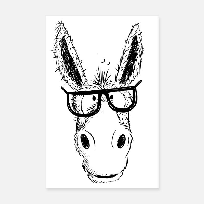 Cool Nerd Donkey With Glasses I Comic Drawing Poster 8" x 12" (20x30 cm)