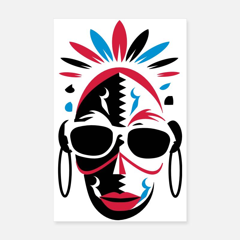 Un masque africain avec des lunettes de soleil Poster 20 x 30 cm