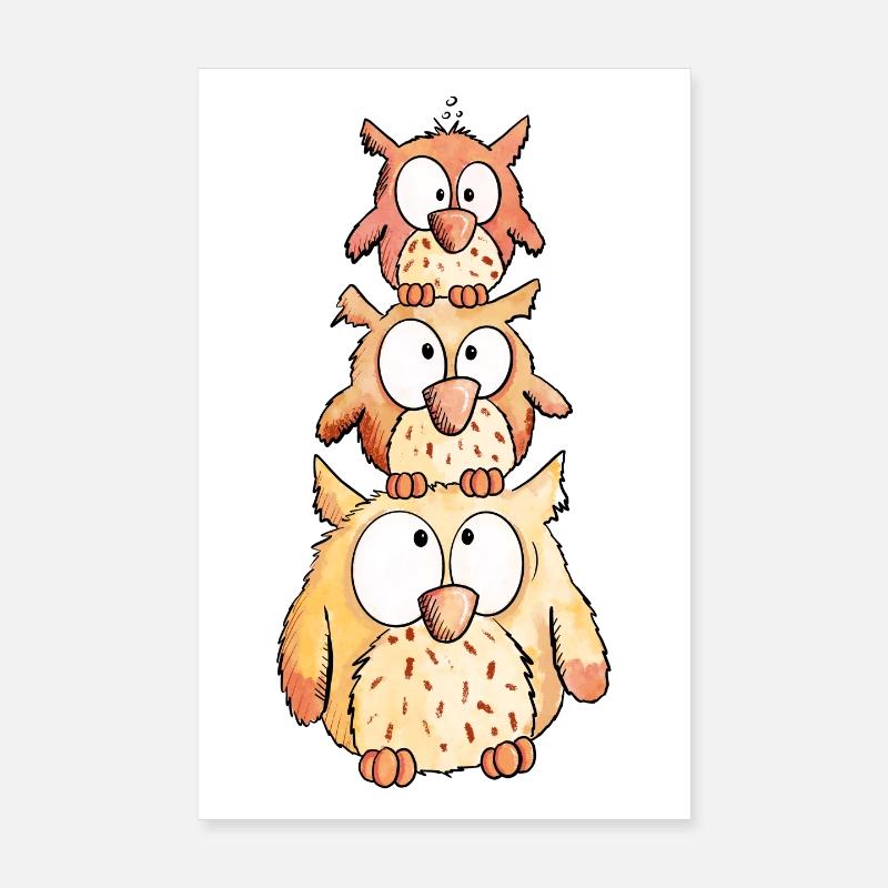 Three Little Owls Poster 8" x 12" (20x30 cm)