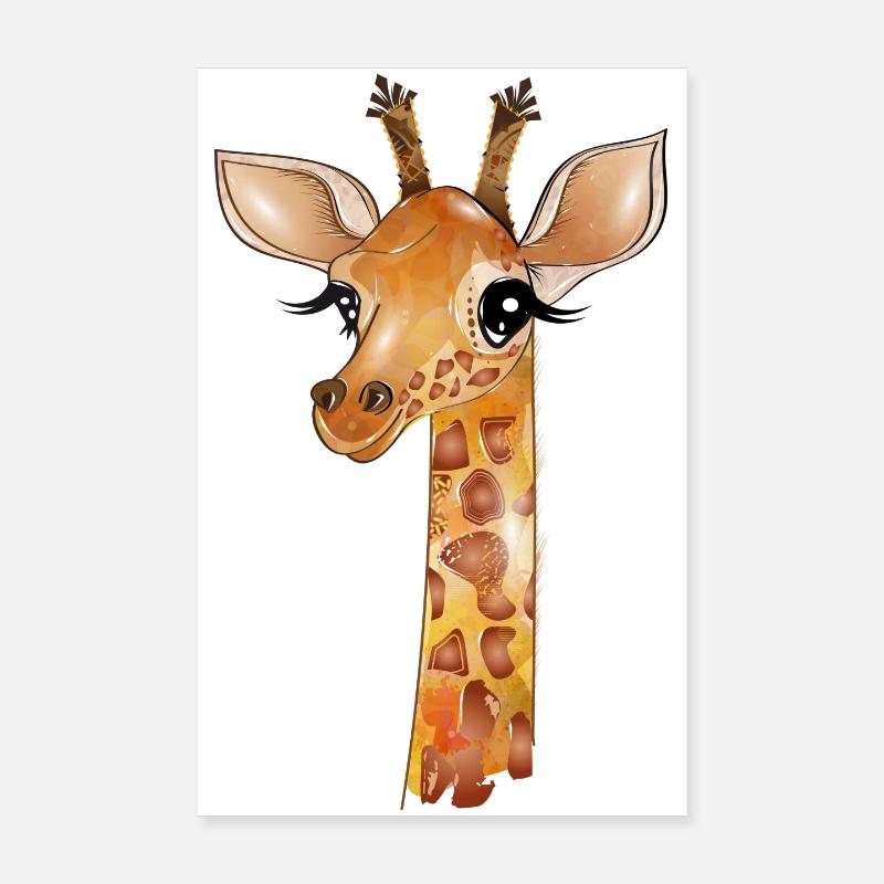 Dessin d'une girafe mignonne - Poster 20 x 30 cm - blanc