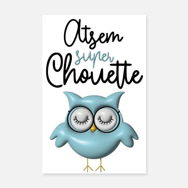 Atsem super chouette bleue 3D Poster 20 x 30 cm