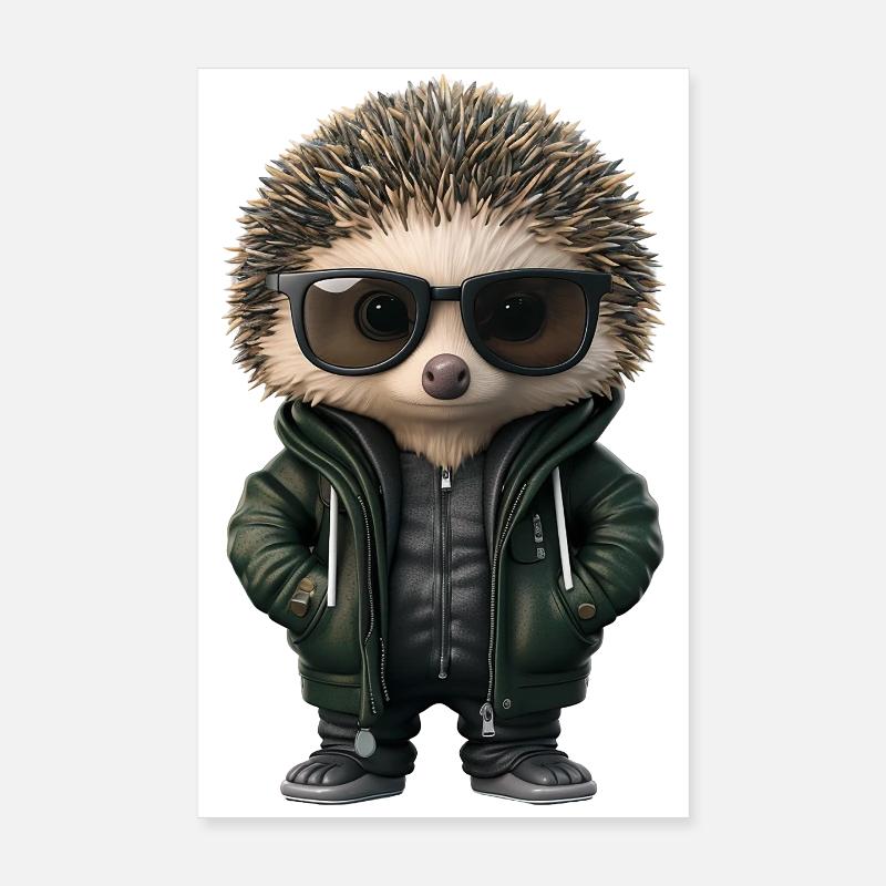 cooler Igel mit Sonnenbrille und Kapuzenjacke - Poster 20x30 cm - Weiß