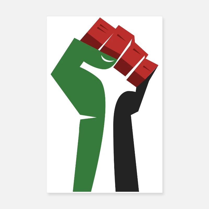 Le poing levé (vert, blanc, noir, rouge) - Poster 20 x 30 cm - blanc