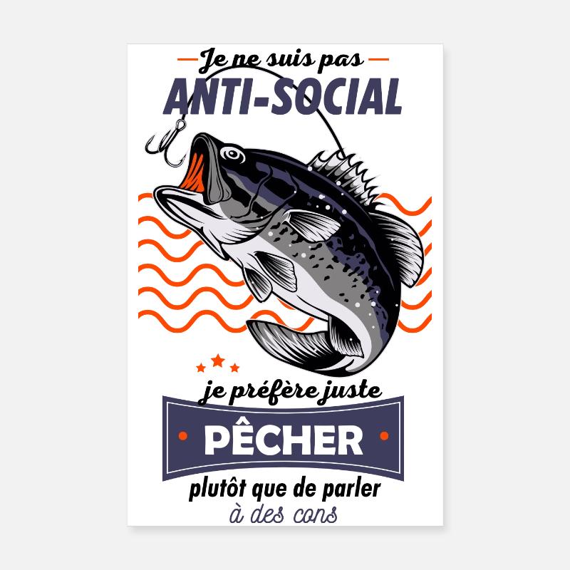 Anti-Social Pêcheur Poisson Graphique Poster 20 x 30 cm