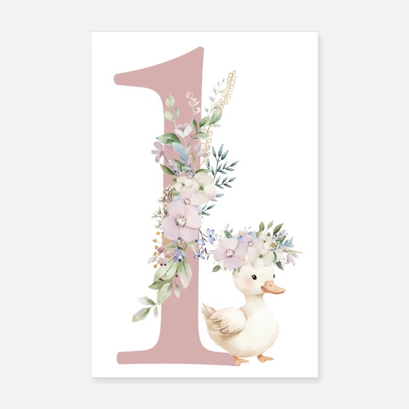 Numéro 1, floral, personnalisable Poster 20 x 30 cm