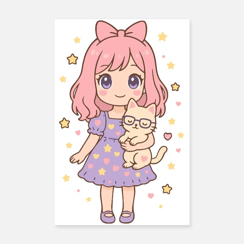 Kleines Mädchen mit Katze von Helfspawn Poster 20x30 cm