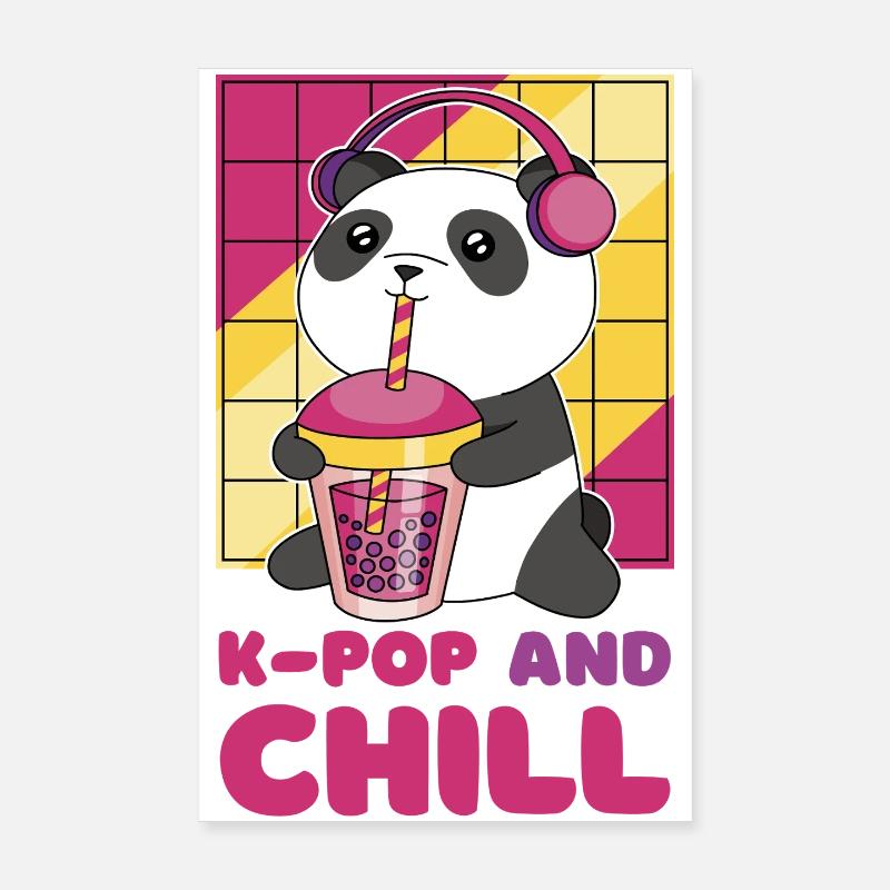 Kawaii Panda with Headphones and Bubble Tea Poster 8" x 12" (20x30 cm)