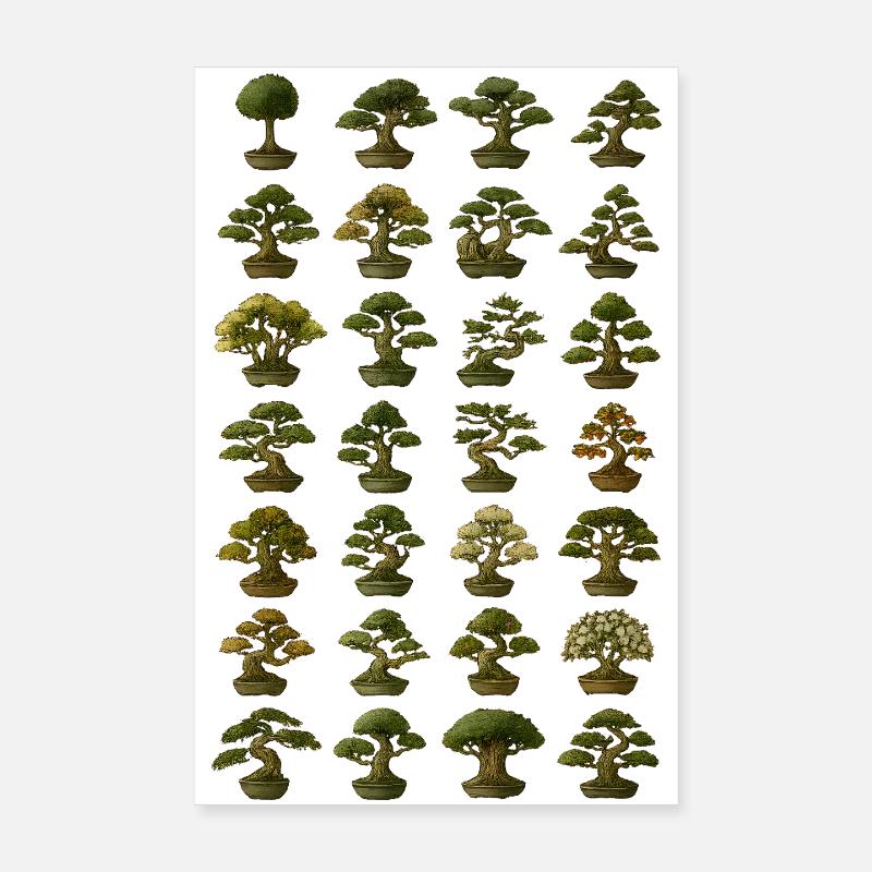 Various bonsai trees collection Poster 8" x 12" (20x30 cm)
