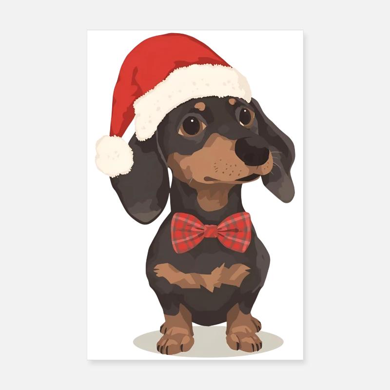 Christmas dachshund with hat and bow tie Poster 8" x 12" (20x30 cm)