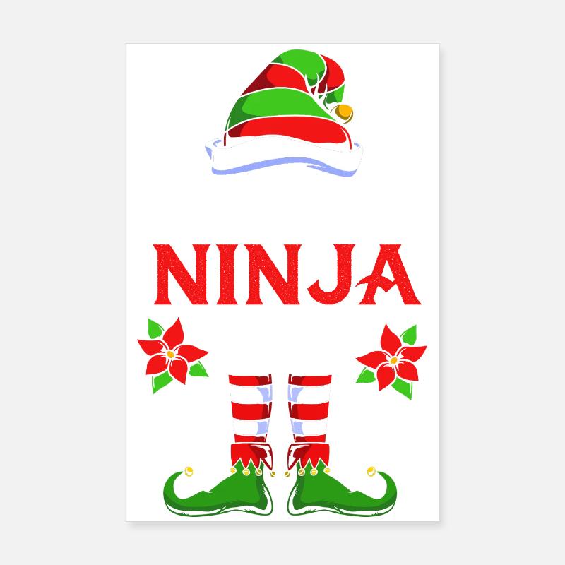 Elfe Elfe Cadeau de Noël Ninja Poster 20 x 30 cm