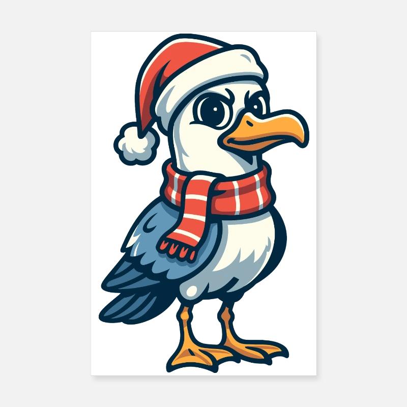 Mouette avec chapeau de Noël Poster 20 x 30 cm