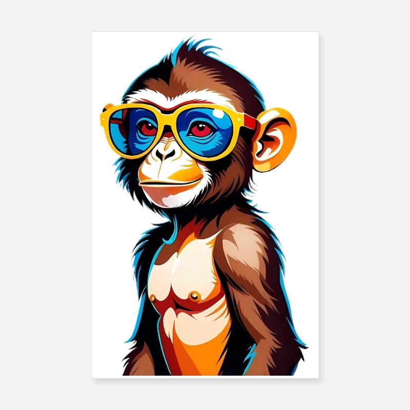 Kunterbunter Affe mit Retro-Sonnenbrille Poster 20x30 cm