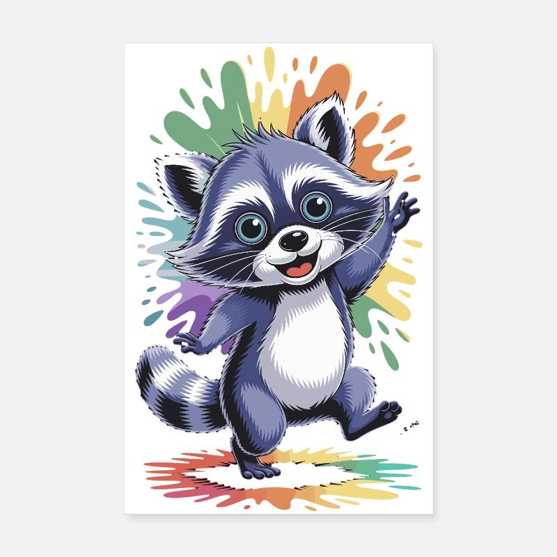 Raton laveur joyeux aux couleurs Poster 20 x 30 cm