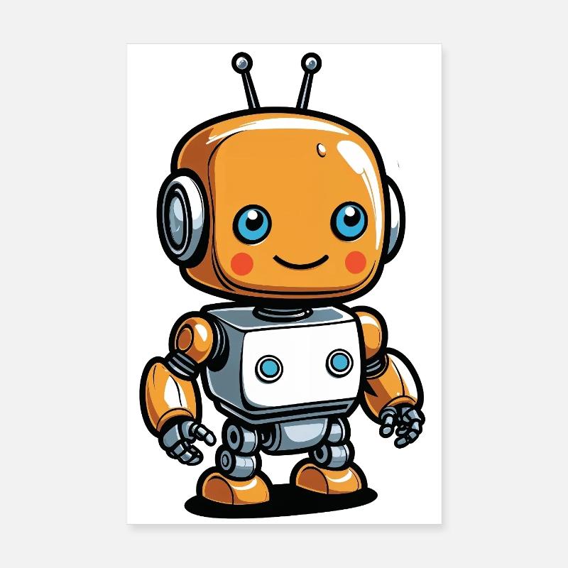 Kawaii Orange Roboter mit Headset Poster 20x30 cm