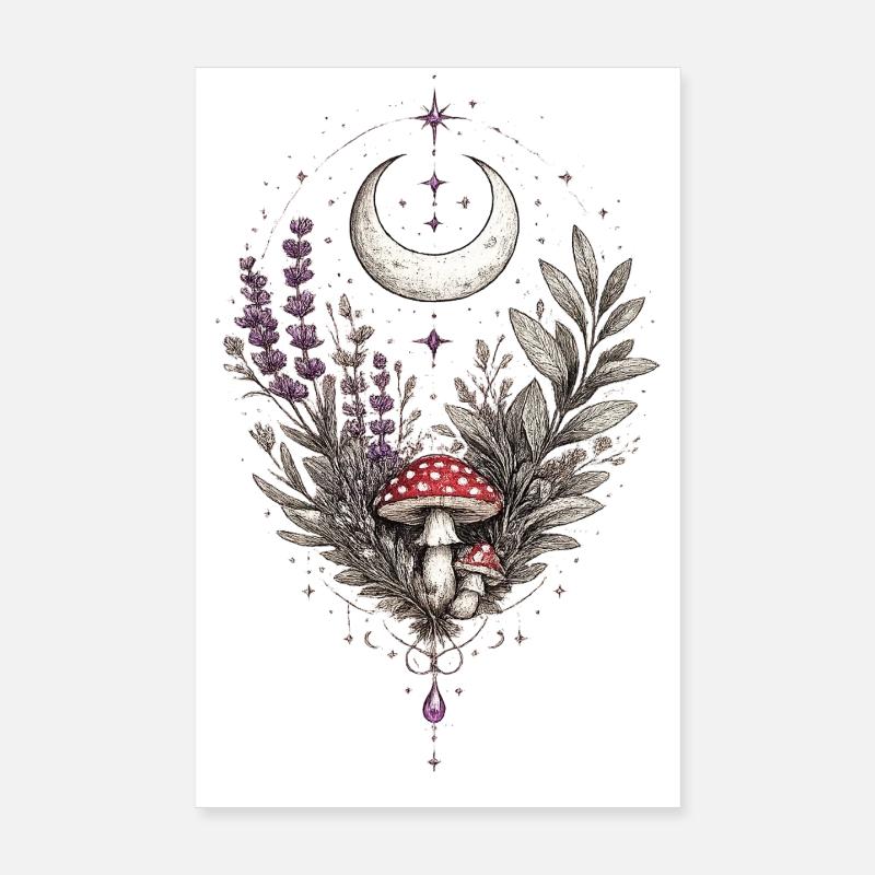 Champignons de lune sur herbes Poster 20 x 30 cm