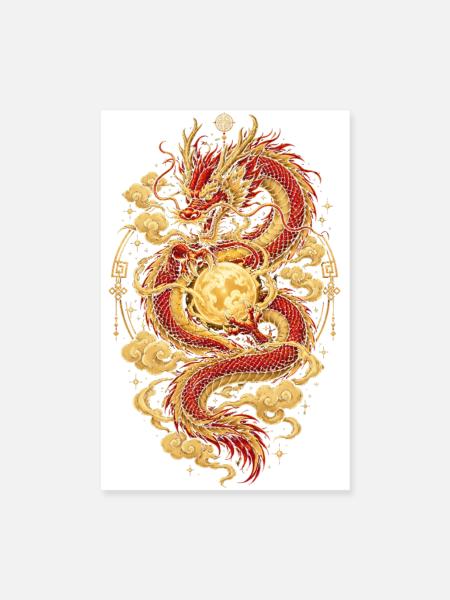 Chinesischer Drache – Sternzeichen Tierhoroskop - Poster 20x30 cm - Weiß - Vorne