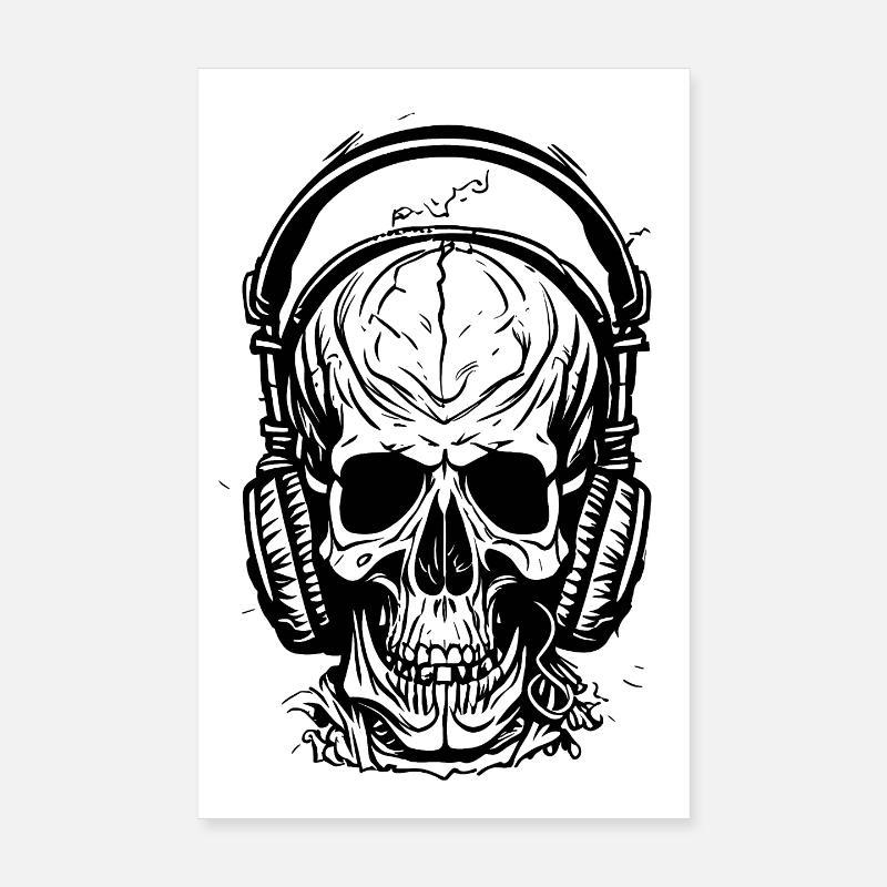 Totenkopf mit Kopfhörern Poster 20x30 cm