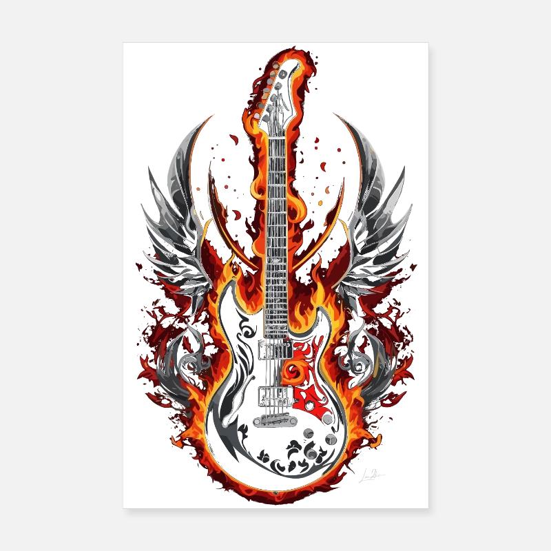 Le feu de la Guitare ailés Poster 20 x 30 cm