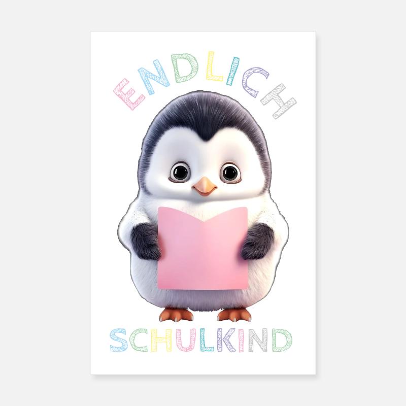 Kleiner Pinguin rosa | Endlich Schulkind Poster 20x30 cm
