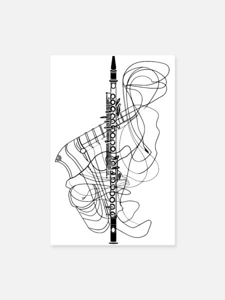 Flöte Skizze - Poster 20x30 cm - Weiß - Vorne