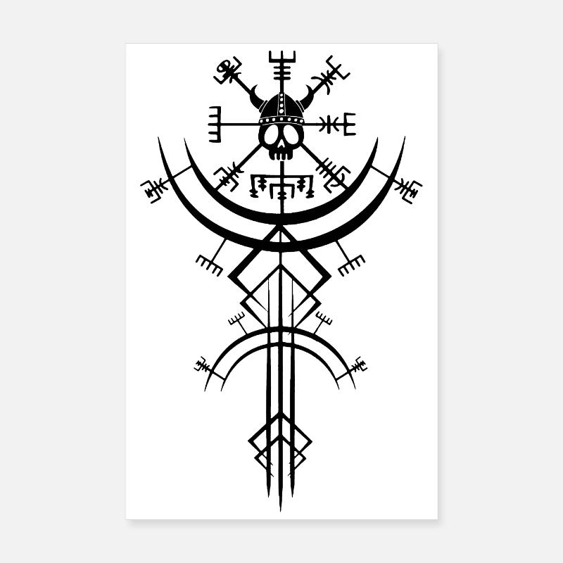 Schwarzer Totenkopf und Wikinger-Kompass Poster 20x30 cm