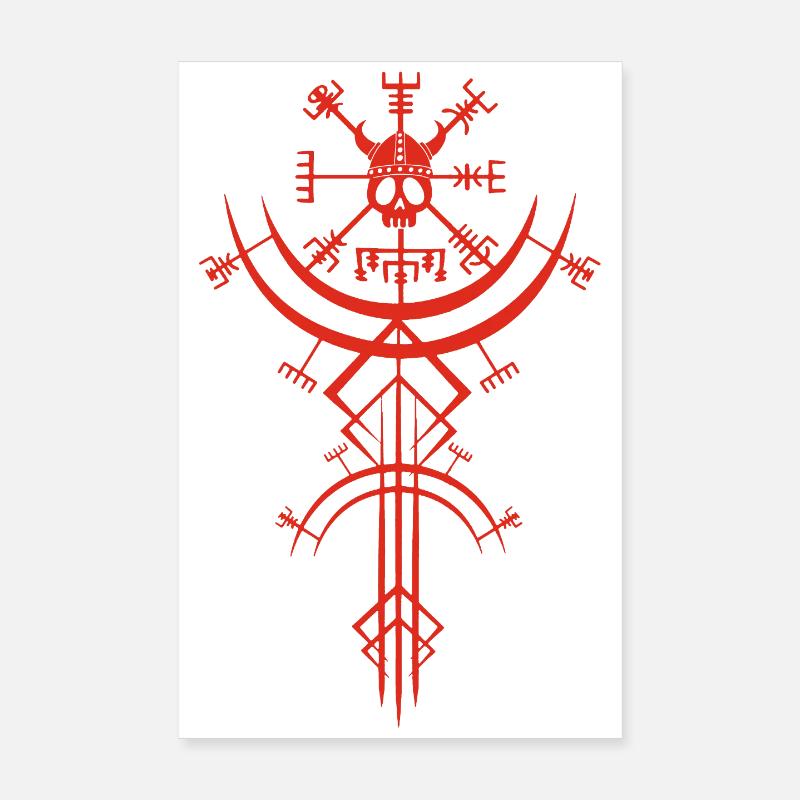 Red skull and Viking compass Poster 8" x 12" (20x30 cm)