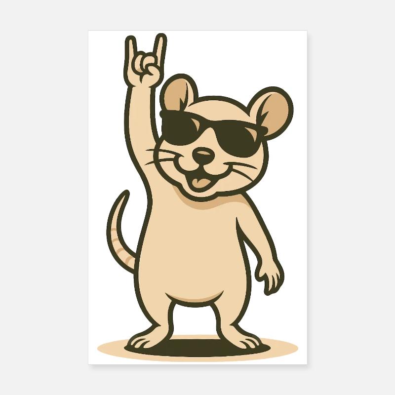 Rat cool avec lunettes de soleil et salut à bascule Poster 20 x 30 cm