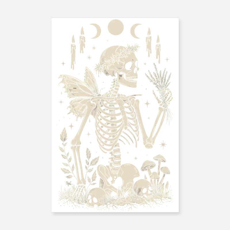 Gothic Skeleton Fairy With Moon Phases Poster 8" x 12" (20x30 cm)