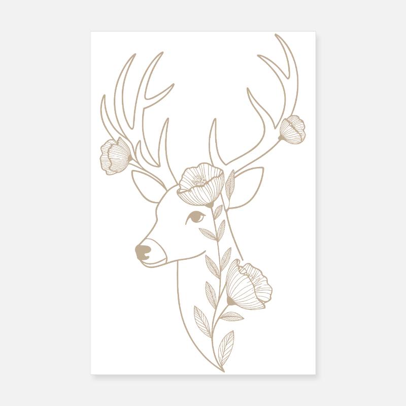 Cerf élégant à décor floral Poster 20 x 30 cm