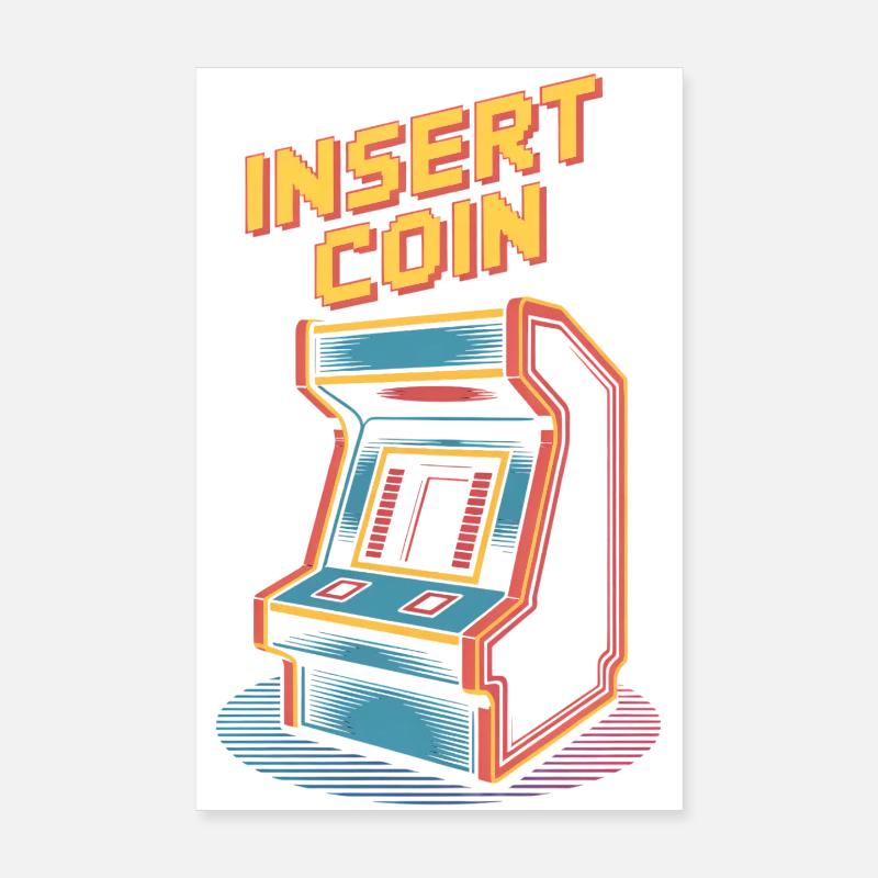 Insert Coin Retro Arcade Gaming Machine Poster 8" x 12" (20x30 cm)