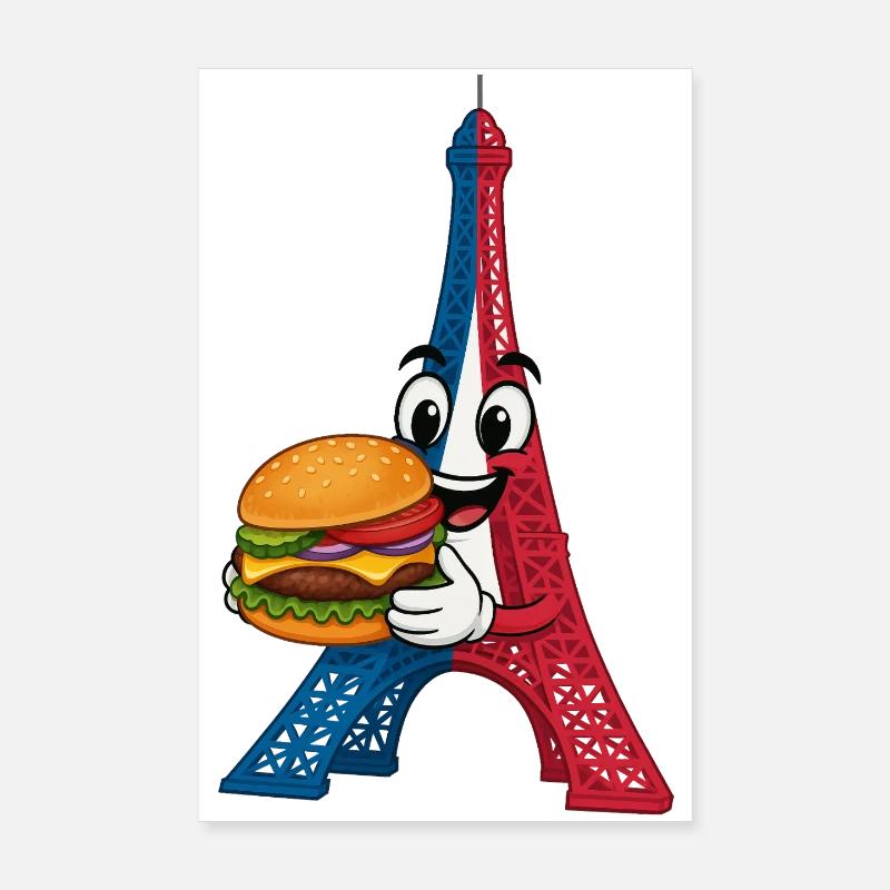 Eiffel Tower Hamburg Cartoon Poster 8" x 12" (20x30 cm)
