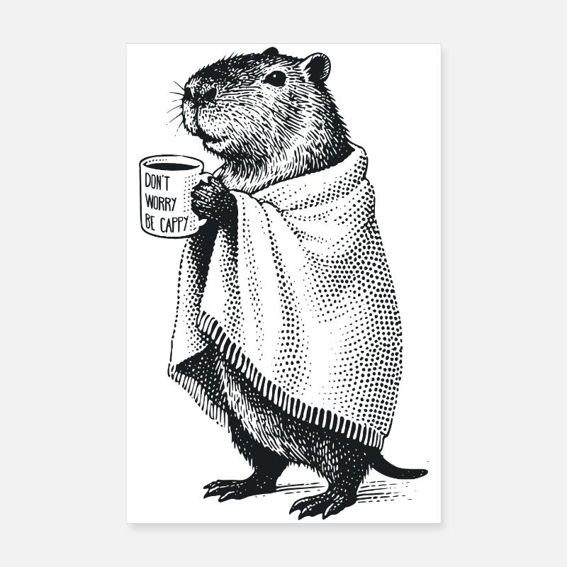 Don't Worry Be Cappy - Fall Winter Capybara - Poster 8" x 12" (20x30 cm) - white