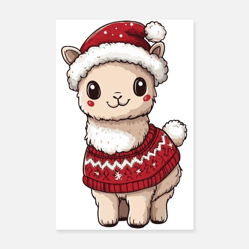 Alpaga Lama Noël Poster 20 x 30 cm