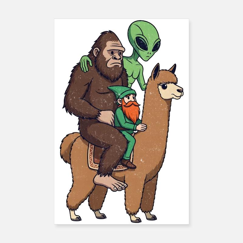 Sasquatch Elf Alien on Llama Poster 8" x 12" (20x30 cm)