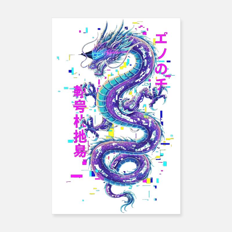 Cyberpunk Dragon - Néon d’Art Glitch Poster 20 x 30 cm