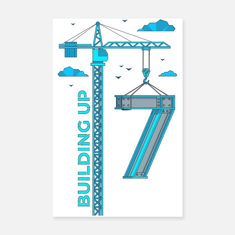 Building Up 7th Birthday Crane Poster 8" x 12" (20x30 cm)