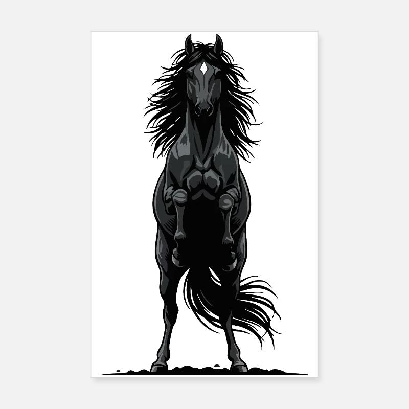 Black Prancing Face Horse Equestrian Power Poster 8" x 12" (20x30 cm)