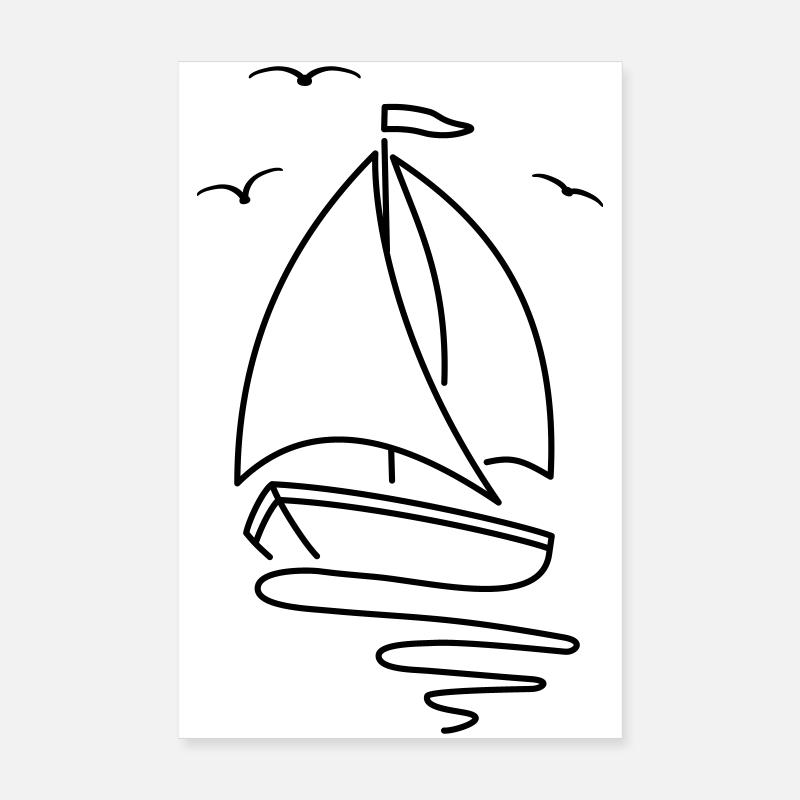 Segelboot mit zwei Segeln und einer Flagge oben. Poster 20x30 cm