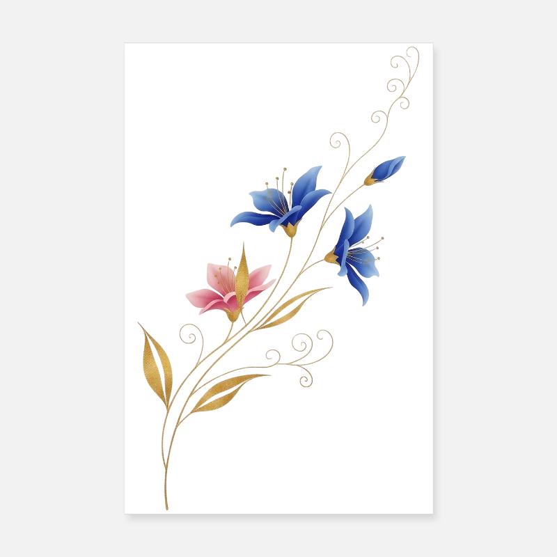Goldene Blütenranke Blau Rosa Poster 20x30 cm
