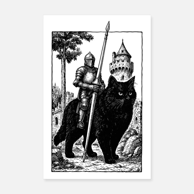 Knight on Cat Poster 8" x 12" (20x30 cm)