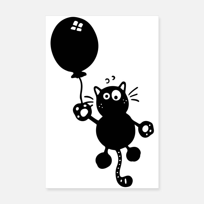 Katze mit Ballon - Poster 20x30 cm - Weiß