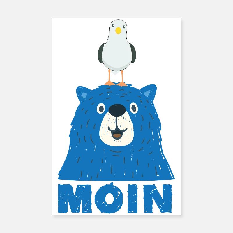 Blauer Bär mit Möwe Kopf Moin Hamburger Dialekt  Poster 20x30 cm