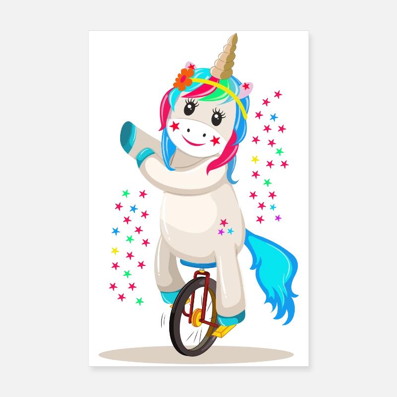 Einhorn Unicorn auf einem Einrad - Poster 20x30 cm - Weiß
