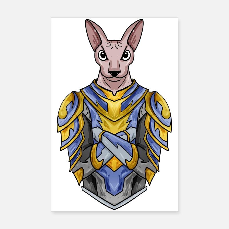 Knight Cat Cat Breed Sphynx with Armor Poster 8" x 12" (20x30 cm)