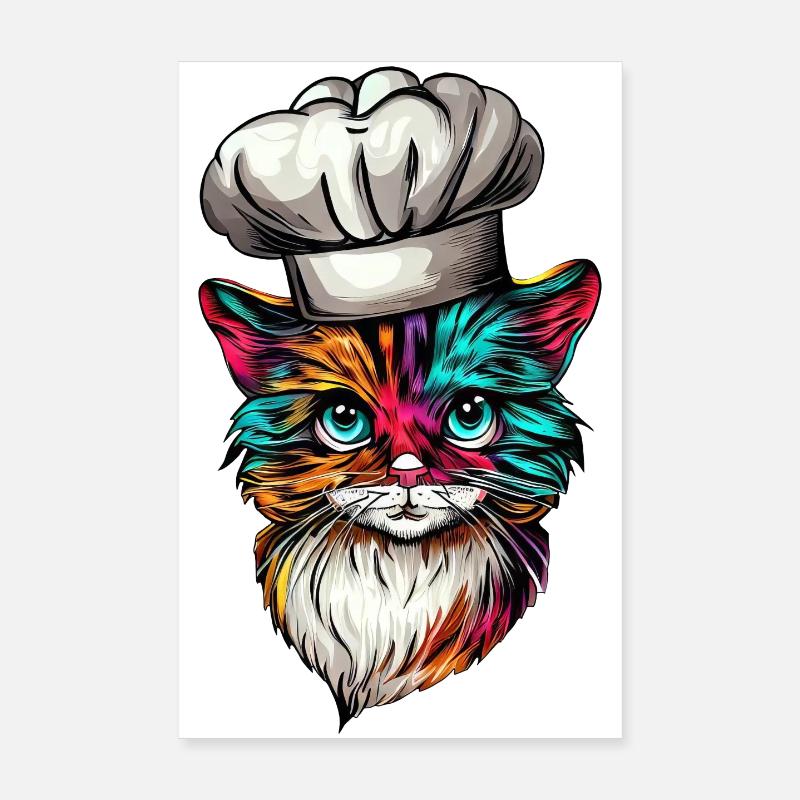 Cooking Cat with Rainbow, Creative Poster 8" x 12" (20x30 cm)